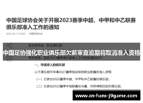 中国足协强化职业俱乐部欠薪审查逾期将取消准入资格 中国足协强化职业俱乐部欠薪审查逾期将取消准入资格